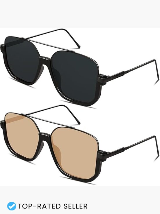 Retro Oversized Aviator Sunglasses Square Double Bridge UV400 Protection 2pack main image 7
